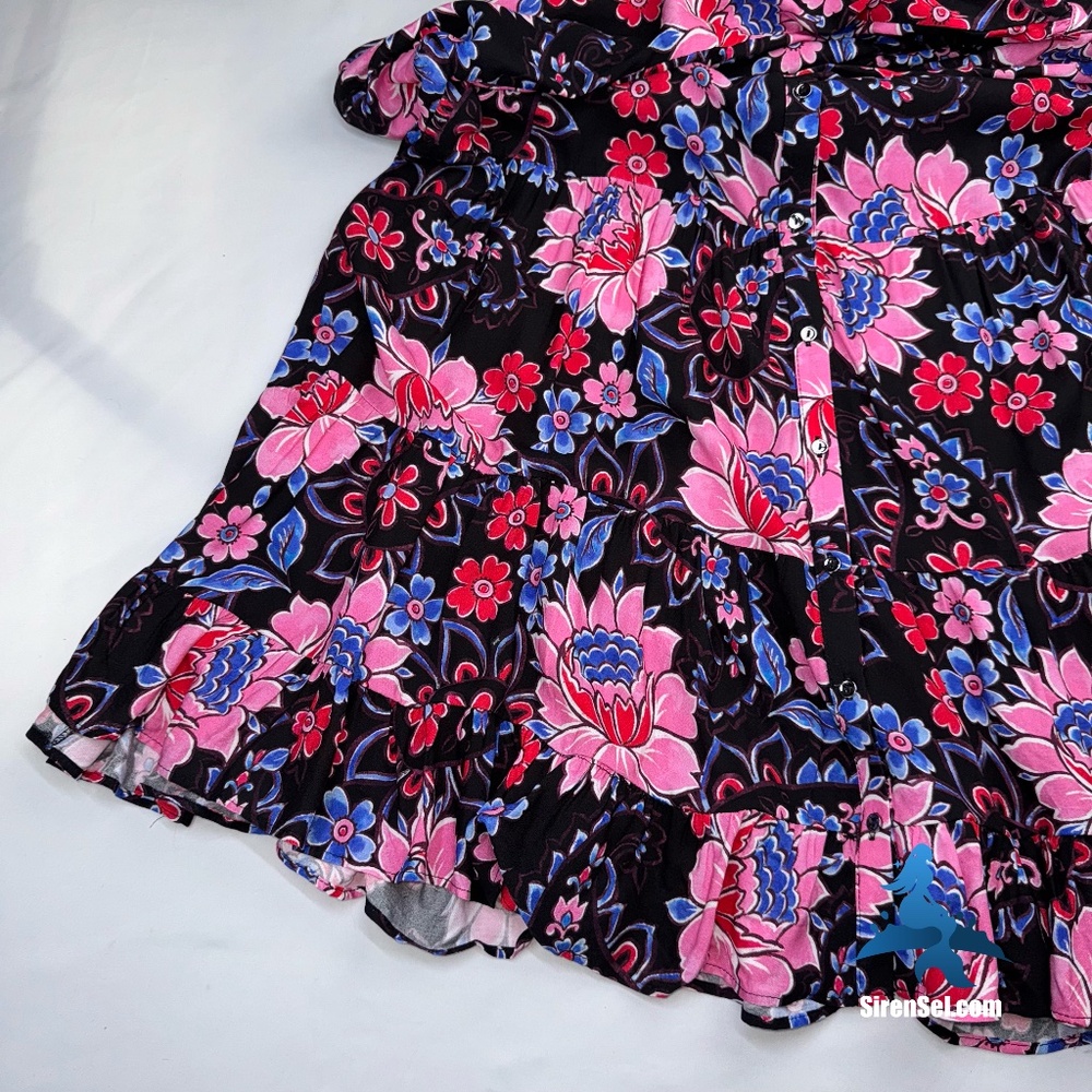 1127 NWT Zara Floral Tiered Shirt Dress Mini - L - Black Multicolor - Picture 5 of 16